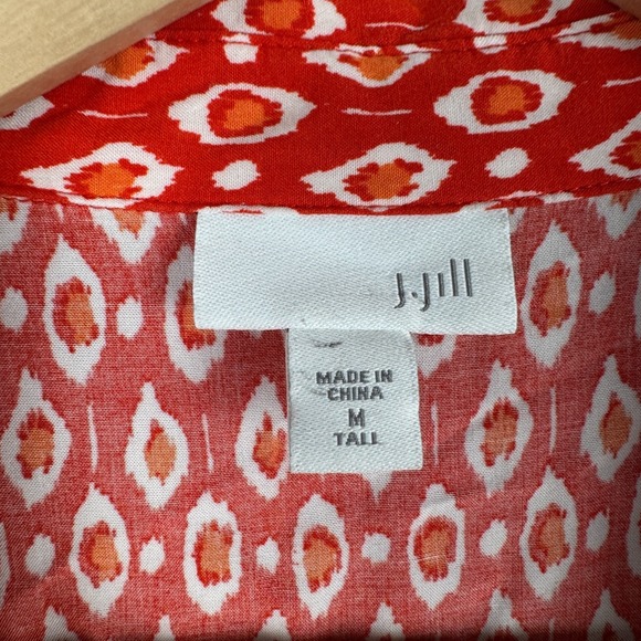 J Jill Tank Top Womens M Tall Red Geometric Button Up Flowy Sleeveless Boho - Picture 3 of 8
